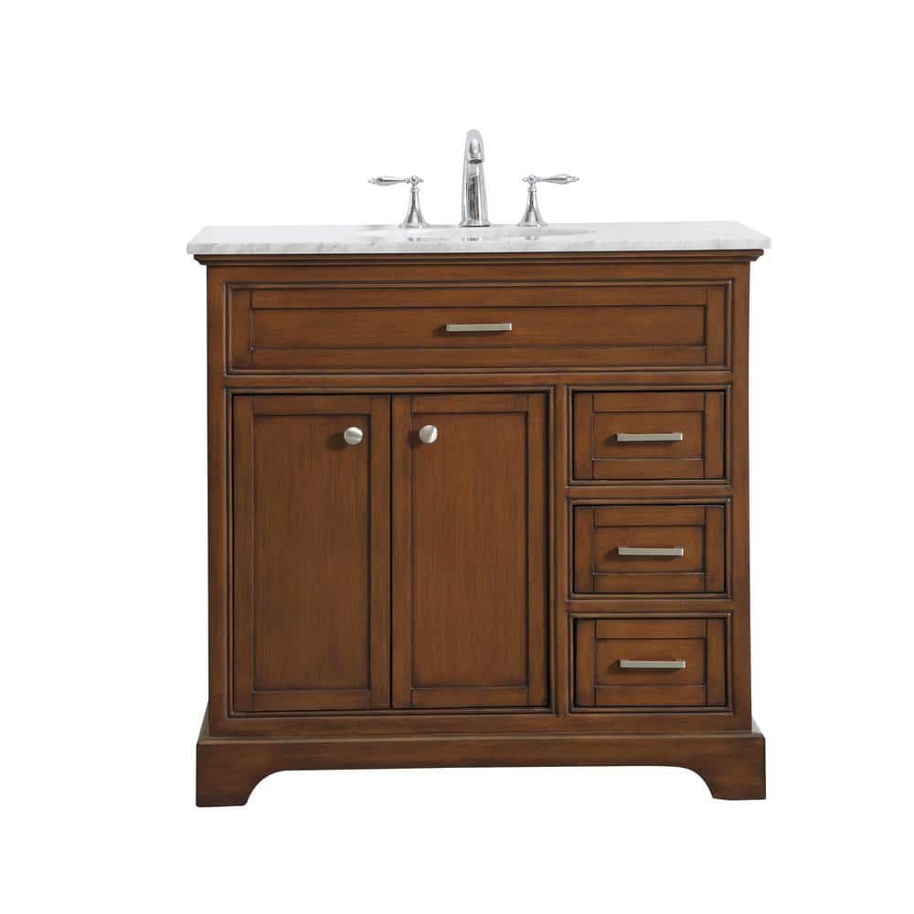 36 in. W x 21.5 in. D x 21.5 in. H Single Bathroom Vanity in Teak with Whit
