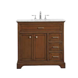 36 in. W x 21.5 in. D x 21.5 in. H Single Bathroom Vanity in Teak with White Marble Vanity Top and White Basin