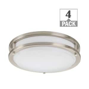 11 in. Brushed Nickel Orbit LED Flush Mount Ceiling Light 1000 Lumens 3000K 4000K 5000K Dimmable (4-Pack)