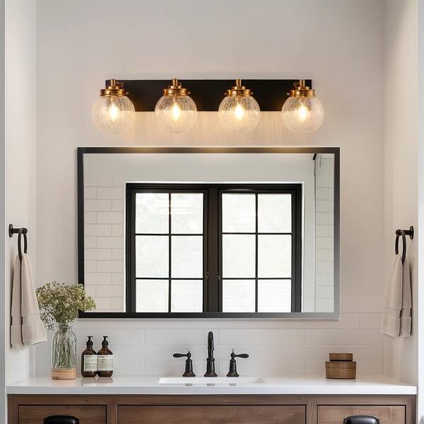 YANSUN 30 in. 4-Light Matte Black and Gold Vanity Light with YANSUN 30 in. 4-Light Matte Black and Gold Vanity Light with