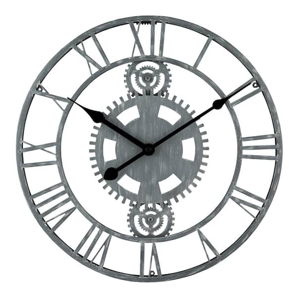 La Crosse Technology 14 in. Gray Industrial Gears Metal Quartz clock