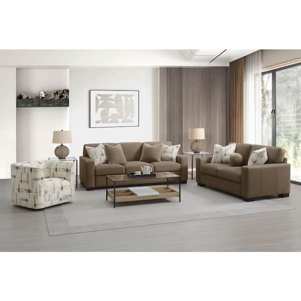 Darya 39 in. Square Arm Suede Rectangle Sofa in Brown