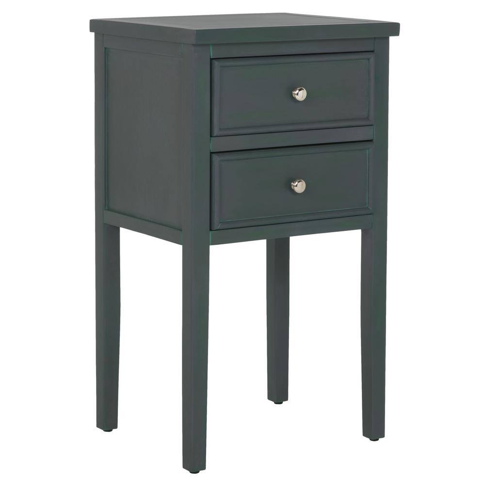 Transitional Blue-Gray Wood and Metal Accent Table with Storage