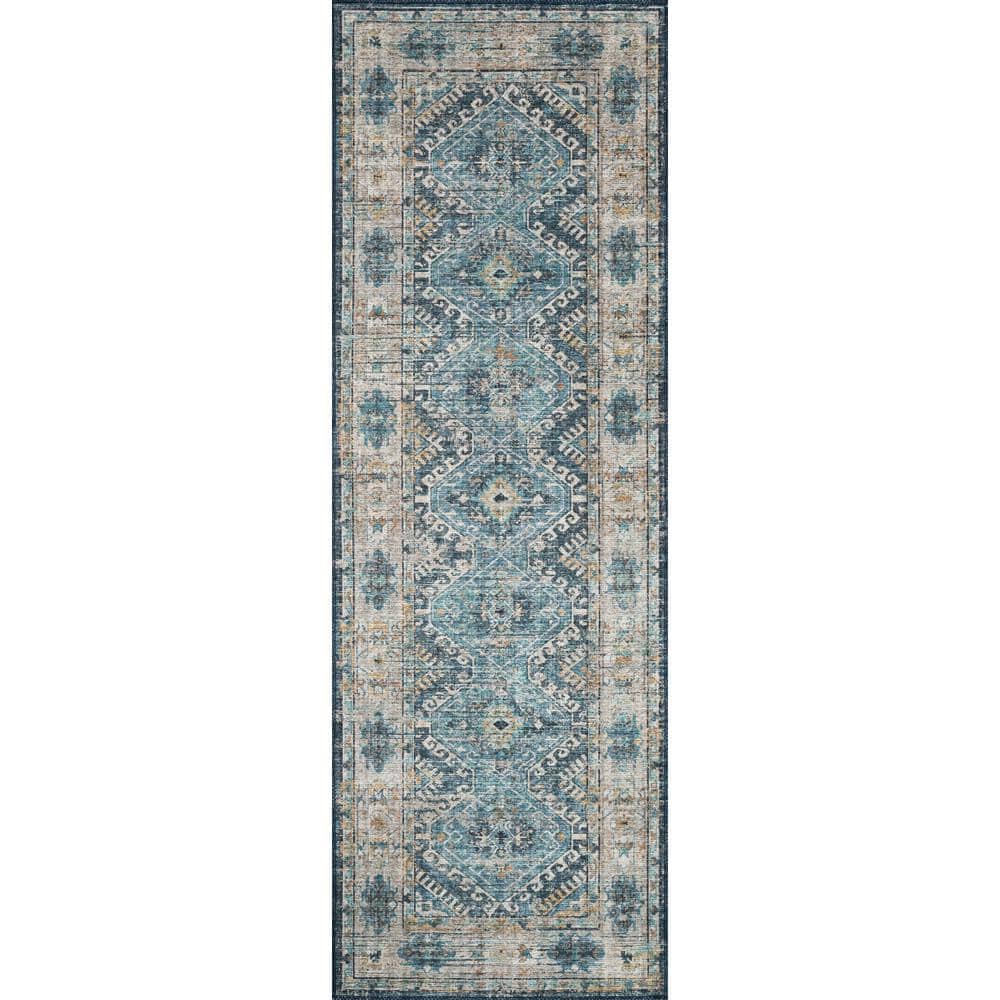 Denim and Natural Easy-Care Wool Blend 2' x 5' Area Rug