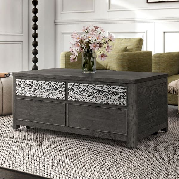 Furniture of America Hairin 46 in. Ash Gray Rectangle Wood Lift-Top Cocktail Table with Casters