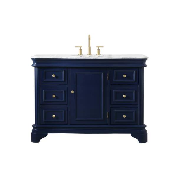 Unbranded Timeless Home 48 in. W x 21.5 in.D x 35 in.H Single Bath Vanity in Blue with Marble Vanity Top in White with White Basin