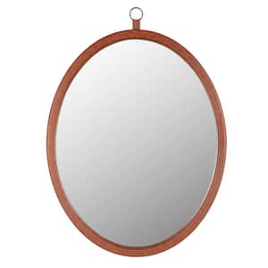 23.62 in. W x 29.92 in. H Oval Framed Wall Bathroom Vanity Mirror in Light Brown