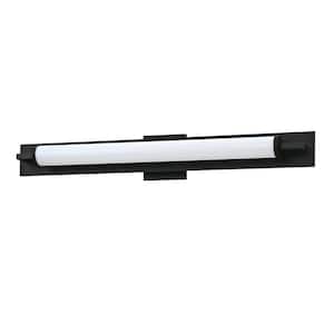 ENDURA 31 in. 1 Light Black, White LED Vanity Light Bar with White Glass Shade