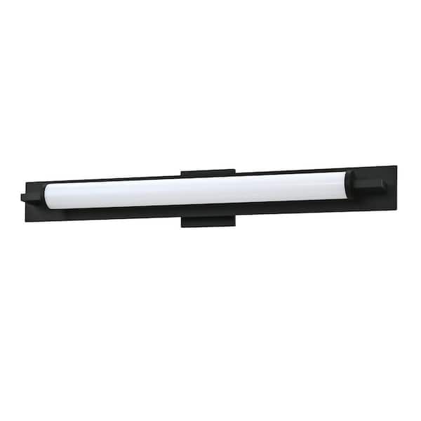 Kendal Lighting ENDURA 31 in. 1 Light Black, White LED Vanity Light Bar with White Glass Shade