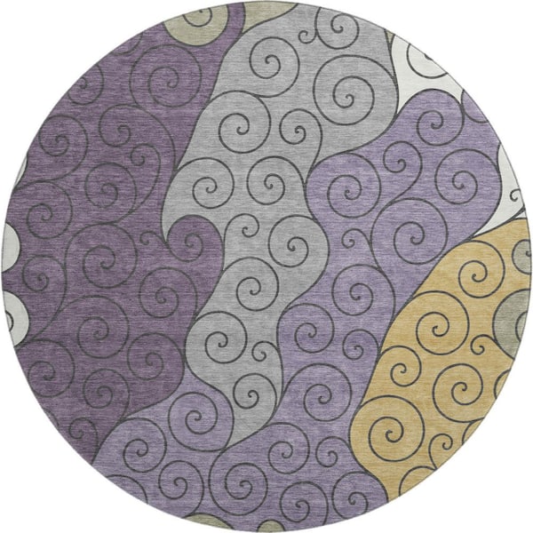 Mayfield Premium Machine Washable Abstract AMF2464 Plum 8 ft. x 8 ft. Round Rug