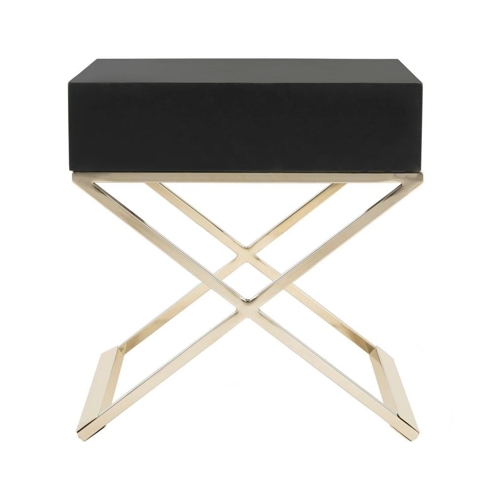 Transitional Black Wood & Metal End Table with Storage