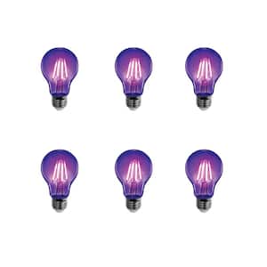 7-Watt A19 Glass Medium E26 Base LED Black Light Party Light Bulb (6-Pack)