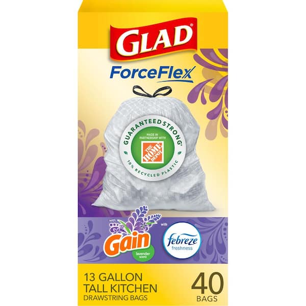 Glad Force Flex 13 Gal. Drawstring Lavender Scent Odor Shield Trash Bags (40-Count)