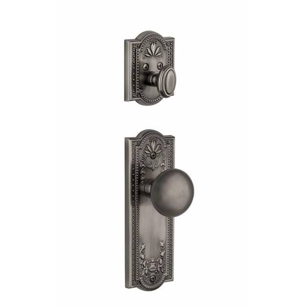 Grandeur Parthenon Single Cylinder Antique Pewter Combo Pack Keyed Differently with Fifth Avenue Knob and Matching Deadbolt