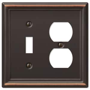 Ascher 2-Gang Aged Bronze 1-Toggle/1-Duplex Stamped Steel Wall Plate