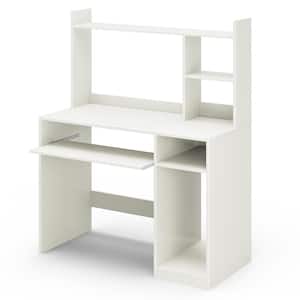 43.5 in. White Computer Desk with Storage Shelf Wooden Writing Desk with Hutch and CPU Stand and Keyboard Tray