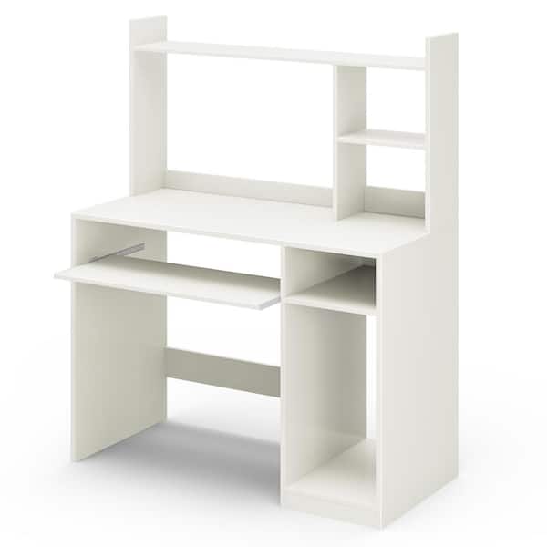 HONEY JOY 43.5 in. White Computer Desk with Storage Shelf Wooden Writing Desk with Hutch and CPU Stand and Keyboard Tray