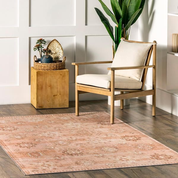 Krystin Machine Washable Distressed Blush 5 ft. x 8 ft. Area Rug