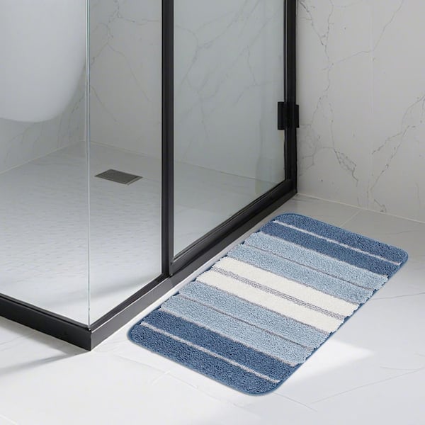 Bath Mat for Bathroom 15.7 in. x 23.6 in. Microfiber Bath Mat Absorbent Quick Dry Bathroom Rug for Shower Floor, Blue