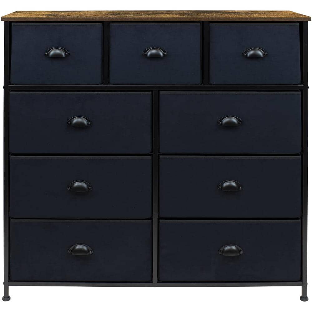 Sorbus Rustic Farmhouse Black 9-Drawer Dresser with Wood Top