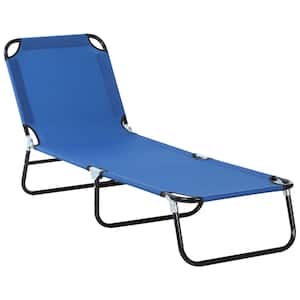 Black Frame Folding Outdoor Lounge Chair in Blue Sun Tanning Chair with 5-Level Reclining Back for Beach, Yard, Patio