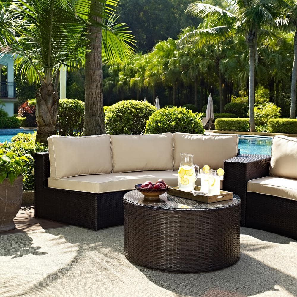 Catalina Classic Cream Outdoor Wicker 3-Person Sectional Sofa Set
