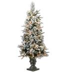 4 ft. Feel Real Frosted Colonial Fir Artificial Christmas Entrance Tree with 100 Clear Lights in Silver Urn
