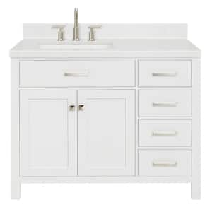 Bristol 42.25 in. W x 22 in. D x 36 in. H Single Sink Freestanding Bath Vanity in White with Carrara White Quartz Top