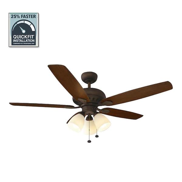 Hampton Bay Rockport 52 in. Indoor LED Oil Rubbed Bronze Ceiling Fan with Light Kit, Downrod, Reversible Blades and Reversible Motor