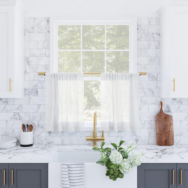 Sun Zero Akari Kitchen Tiers White Linen Polyester Blend 56 in. W x 24 in. L Rod Pocket Light Filtering Curtain (Set of 2)