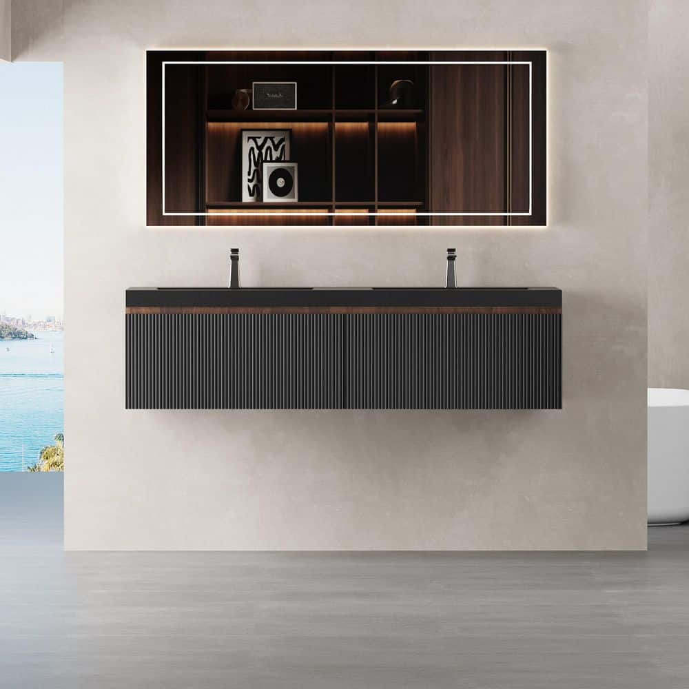 60 in. Wall-Mounted Bath Vanity Modern Double Sink Floating Bathroom Vanity