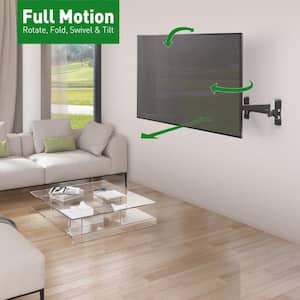 Barkan 13" to 90" Full Motion - 4 Movement Dual-Arm Flat / Curved TV Wall Mount, Black, Extra Stable, Very Low Profile