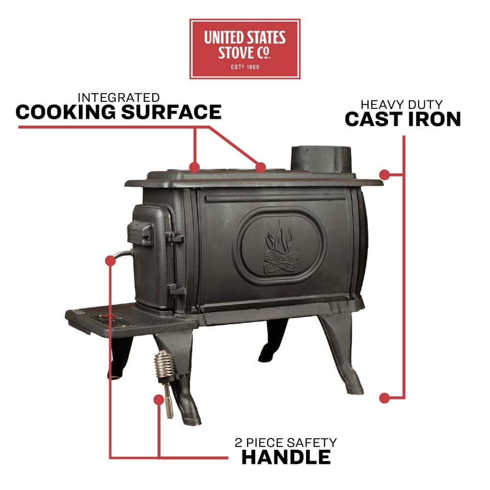 Flat Black Cast Iron Freestanding Wood Stove with Cool Touch Handle