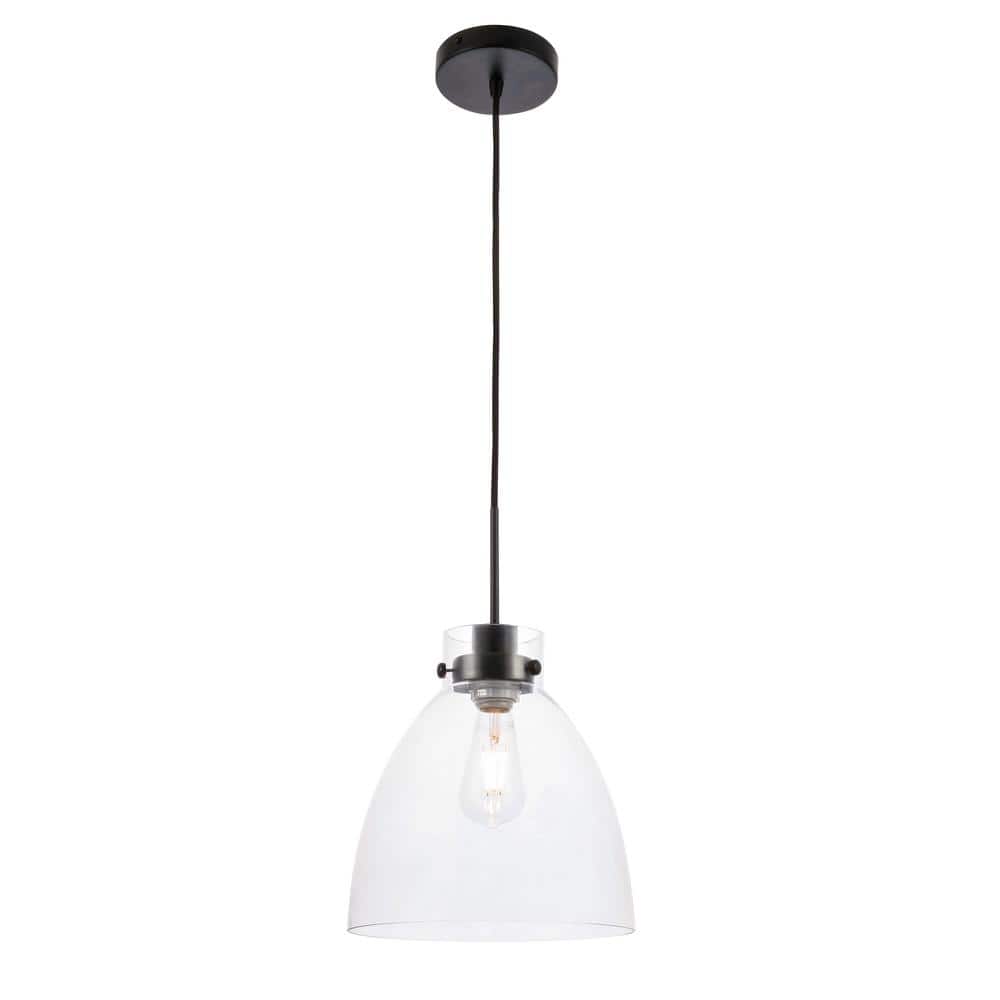 Timeless Home French 10.5 in. W x 11 in. H 1-Light Black Pendant with Clear