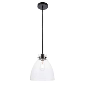 Timeless Home French 10.5 in. W x 11 in. H 1-Light Black Pendant with Clear Glass Shade Glass