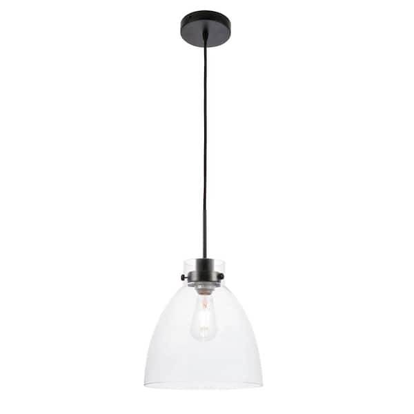 Unbranded Timeless Home French 10.5 in. W x 11 in. H 1-Light Black Pendant with Clear Glass Shade Glass