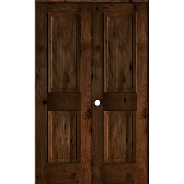 Krosswood Doors 48 in. x 80 in. Rustic Knotty Alder 2-Panel Right Handed Clear Stain Wood Double Prehung Interior Door with Square-Top