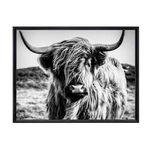 Black and White Highland Cow Framed Canvas Wall Art - 32 in. x 24 in. Size, by Kelly Merkur 1-pc Black Frame