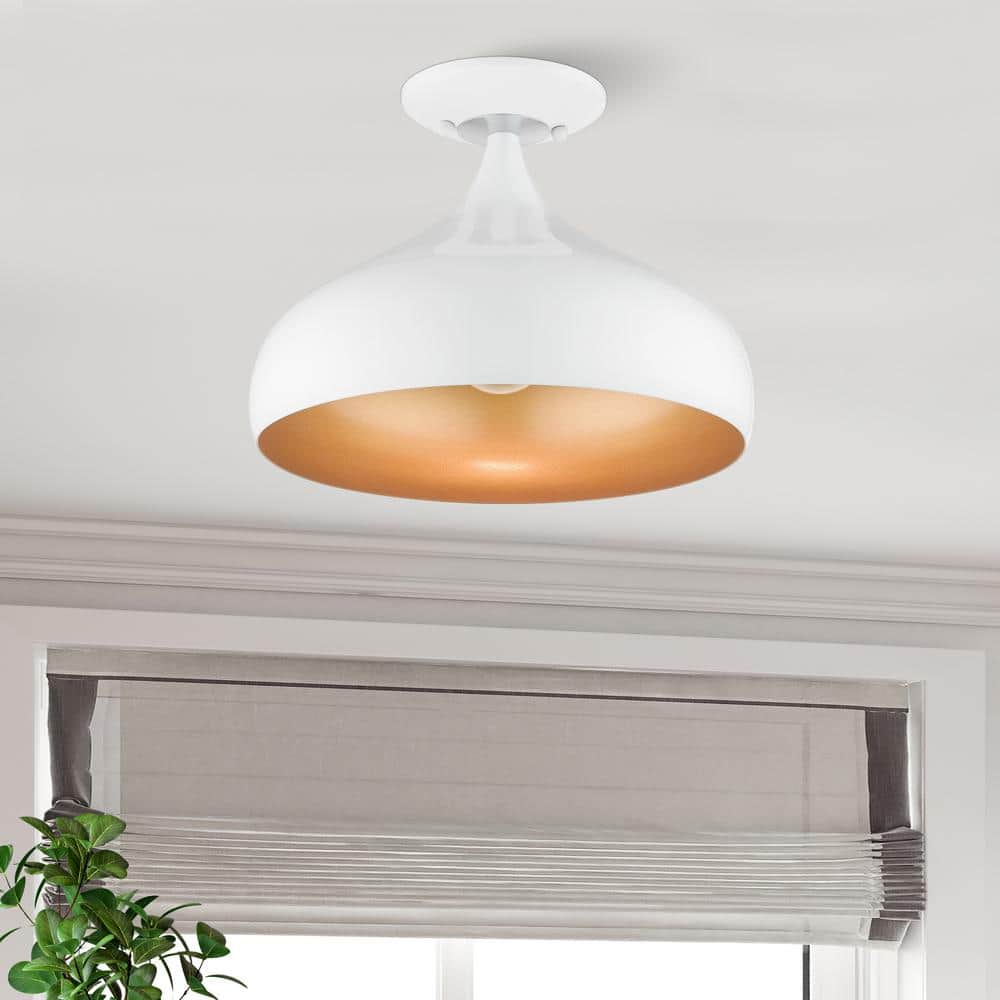Shiny White and Gold Aluminum Teardrop Semi-Flush Mount Light