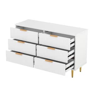 47.2 in. W x 15.7 in. D x 29.5 in. H White Particle Board Linen Cabinet with 6-Drawer Dresser and Gold Legs