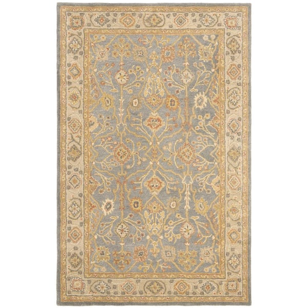 SAFAVIEH Antiquity Blue/Ivory 5 ft. x 8 ft. Border Floral Solid Area Rug