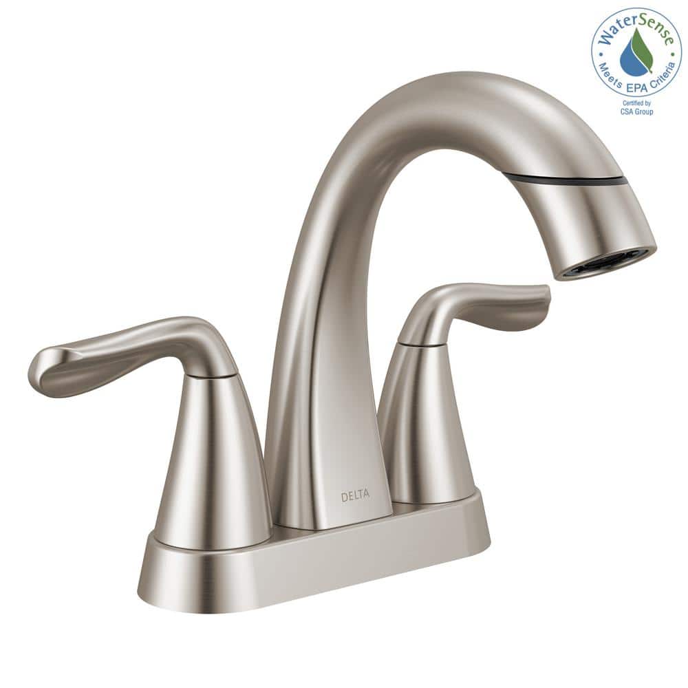 Brushed Nickel Two Handle Pull-Down Bathroom Faucet with Zinc Lever