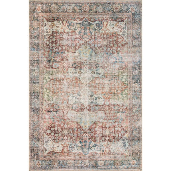 LOLOI II Loren Brick/Multi 2 ft. 6 in. x 7 ft. 6 in. Distressed Bohemian Printed Runner Rug