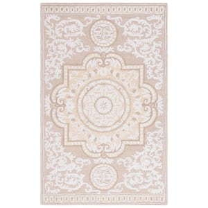 Abstract Ivory/Beige 6 ft. x 9 ft. Border Floral Area Rug