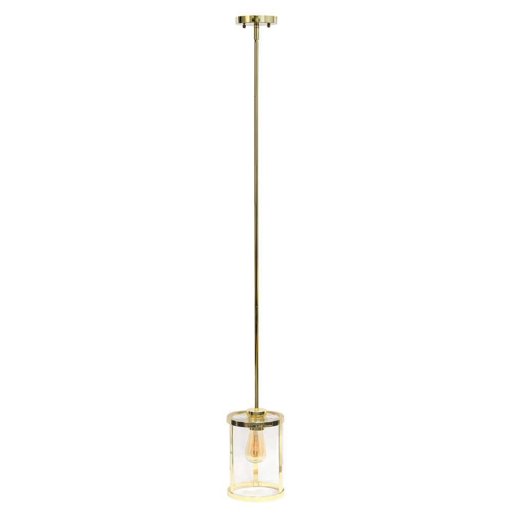 Gold Adjustable Glass Pendant Light with Cylindrical Shade