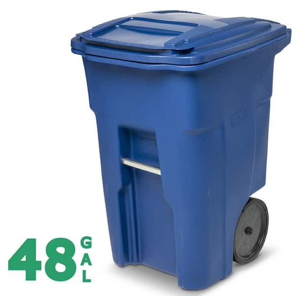 48 Gal. Blue Outdoor Trash Can with Quiet Wheels and Lid