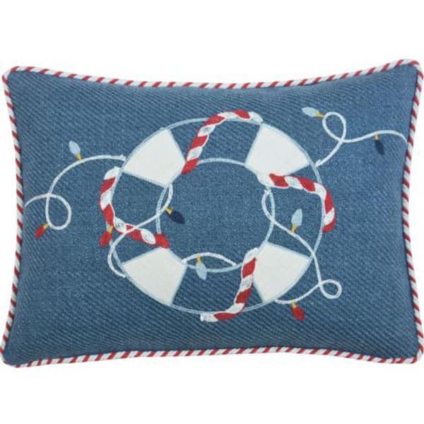 HomeRoots Blue, White Beach and Nautical Polyester 13 in. x 18 in. Throw Pillow