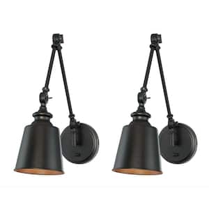 5.75 in. W x 17 in. H 1-Light Oil Rubbed Bronze Wall Sconce with Adjustable Arm and Vintage Metal Shade (Set of 2)