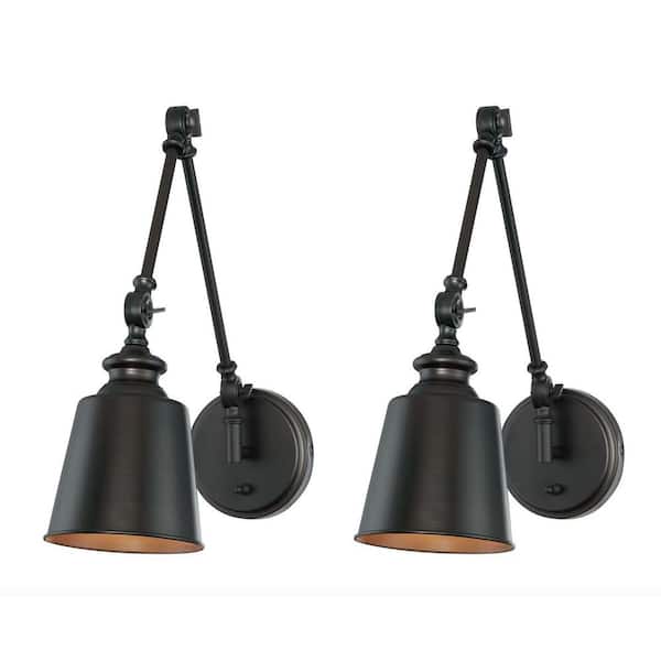 TUXEDO PARK LIGHTING 5.75 in. W x 17 in. H 1-Light Oil Rubbed Bronze Wall Sconce with Adjustable Arm and Vintage Metal Shade (Set of 2)