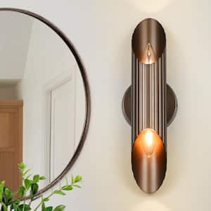 Josephina 2-Light Modern Bronze Vertical Wall Sconce with Ribbed Metal Shades for Bathroom Vanity and Hallway